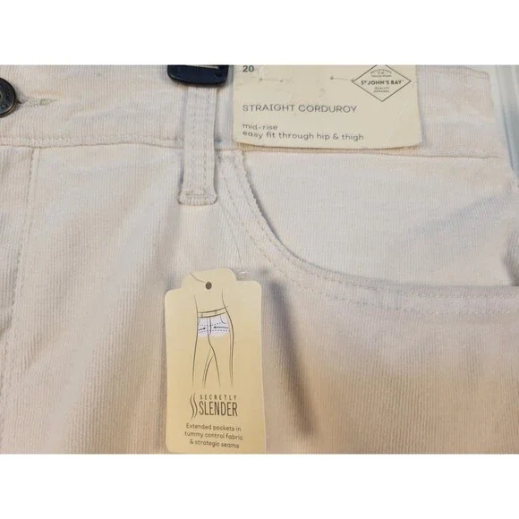 St. John's Bay Women's Straight Leg Corduroy Pants Size 20 Beige Cream NWT - Picture 2 of 7